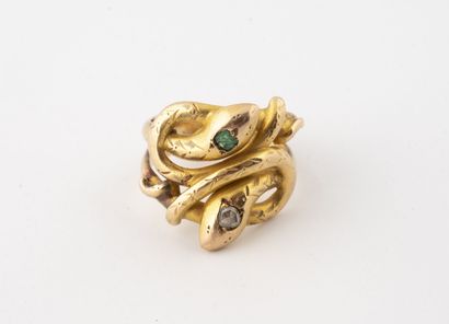 Yellow gold (750) ring in the form of two...