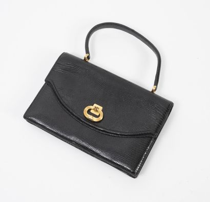Sac de dame en lézard noir à anse portée...
