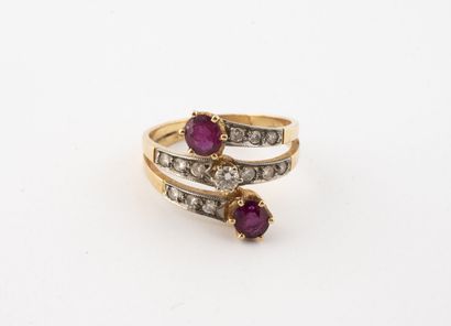 Yellow and white gold (750) three-ring ring...