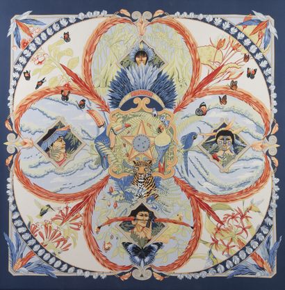 HERMES 
Carré en twill de soie imprimé, modèle...