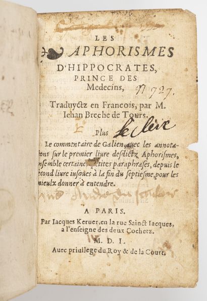 HIPPOCRATE
Les Aphorismes.
Paris, Kerver,...