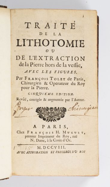 TOLET (François)
A treatise on lithotomy...