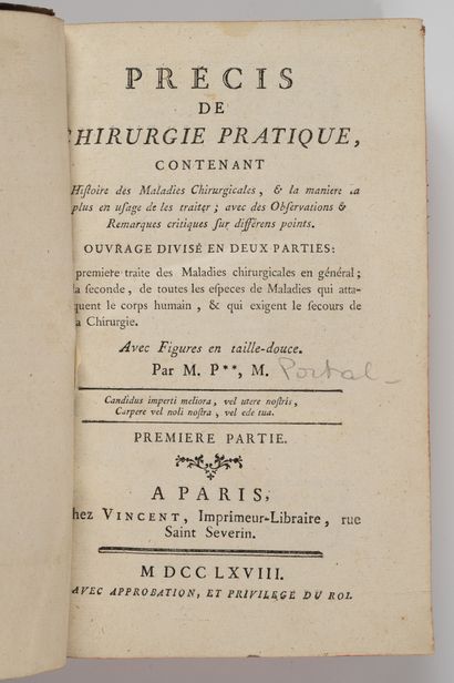 PORTAL (Antoine)
Précis de chirurgie pratique.
Paris,...