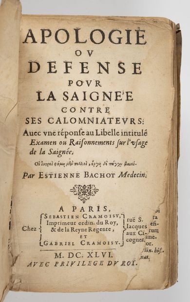 BACHOT
Apology or defense for bloodletting...