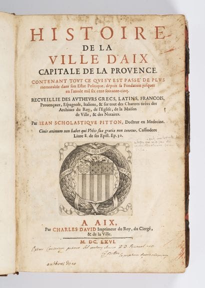 PITTON (Jean)
Histoire de la ville d'Aix,...