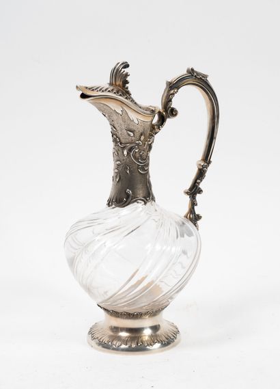 Ewer with glass body with twisted ribs and...