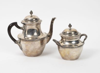Teapot and sugar bowl in silver (950) with...