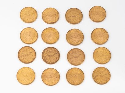 ETATS UNIS 
16 coins of 20 dollars gold Liberty...