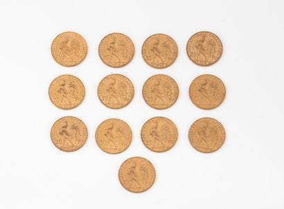 FRANCE 
13 coins 20 Francs gold (years 1908-1912)...