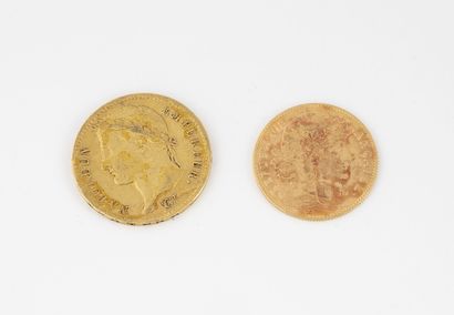 FRANCE
Two gold coins: 
-20 gold francs,...