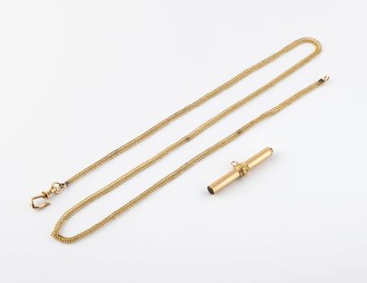 Watch chain in yellow gold (750) with braided...