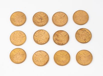ETATS UNIS
12 pieces of 10 dollars gold Liberty...