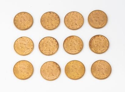 ETATS UNIS
12 pieces of 10 dollars gold Liberty...