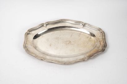 Large oval silver dish (950) with a curved...