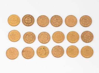 FRANCE 
18 coins of 20 francs gold with the...