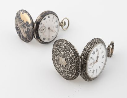 Two silver pocket watches (800) : 
- one...
