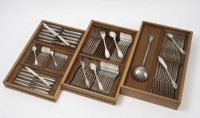 Veuve BOIVIN 
Household set in silver (950),...