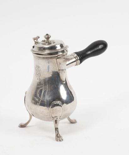 Small tripod silver chocolate pot (950) with...