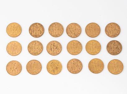 FRANCE 
18 coins of 20 francs gold with the...