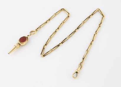 Yellow gold (750) watch chain with a fancy...