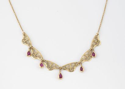Yellow gold (750) drapery necklace with filigree...