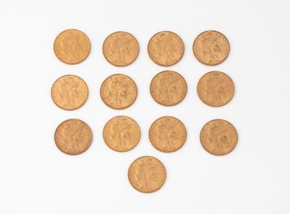 FRANCE 
13 coins 20 Francs gold (years 1908-1912)...