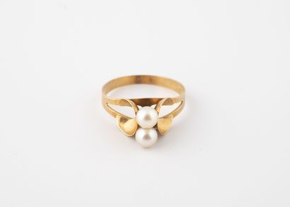 Petite bague en or jaune (750) ornée de deux...