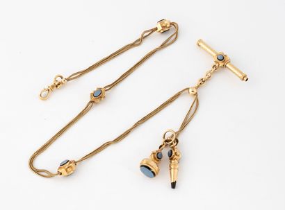Yellow gold (750) watch chain with three...