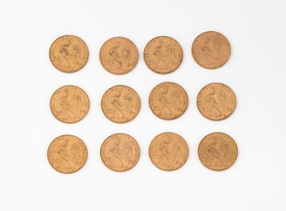 FRANCE
12 coins of 20 Francs Marianne gold,...