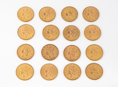 ETATS UNIS 
16 coins of 20 dollars gold Liberty...