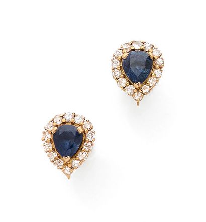 Pair of yellow gold (750) drop-shaped ear...