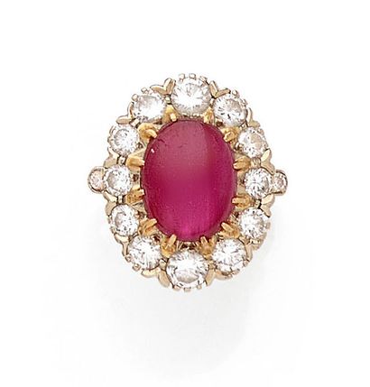 Yellow gold (750) daisy ring centered on...