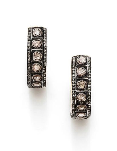 Pair of yellow gold (585) and silver (925)...