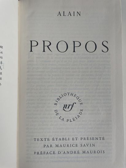 ALAIN
Propos. 
Éditions Gallimard, 1956....