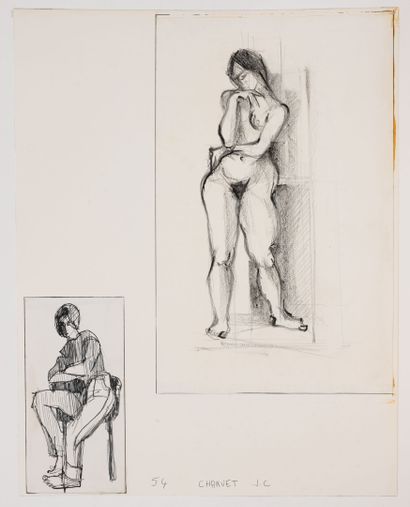 J.C CHARVET (XXème siècle)
Female nude, study.
Two...