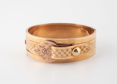 Rigid opening bracelet in yellow and pink...