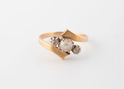 Pink gold (750) ring set with a small white...