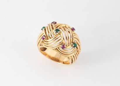 Bague en filins d'or jaune (750) et pierres...