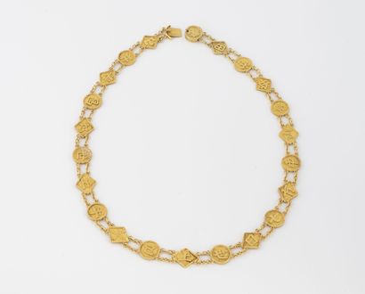 Yellow gold necklace (750) formed of small...