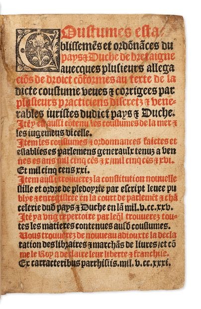 COUSTUMES, establissements et ordonnances...