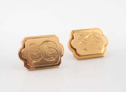 Yellow gold (750) cartouche-shaped cufflinks,...