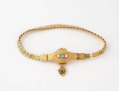 Yellow gold (750) bracelet with basket weave.
Ratchet...