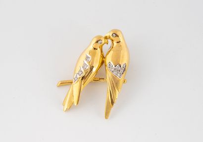 Inseparable brooch on a branch in gilded...
