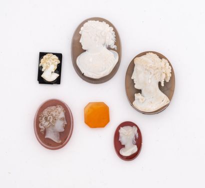 Small lot of cameos on agate decorated with...