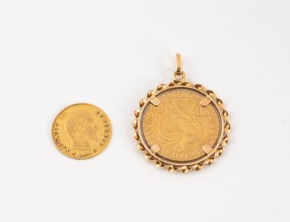 Medal holding a 20 franc gold coin, 1914,...