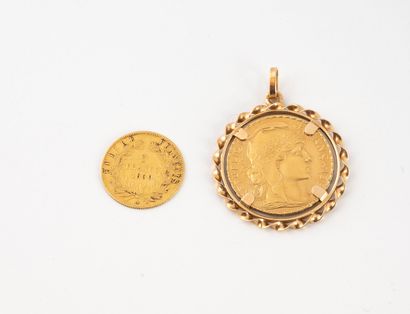 Medal holding a 20 franc gold coin, 1914,...