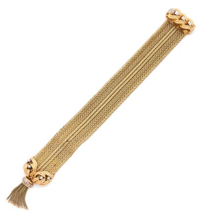 Large yellow gold (750) chevron-weave ribbon...