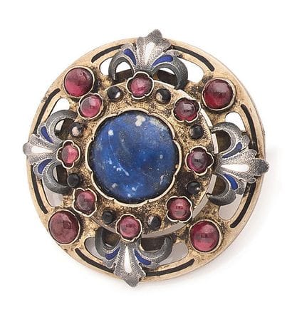 Round silver and silver-gilt (800) brooch...
