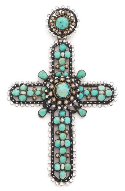 Large silver (800) cross pendant with openwork...