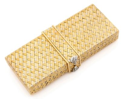 Rectangular beauty set in three-tone gold...